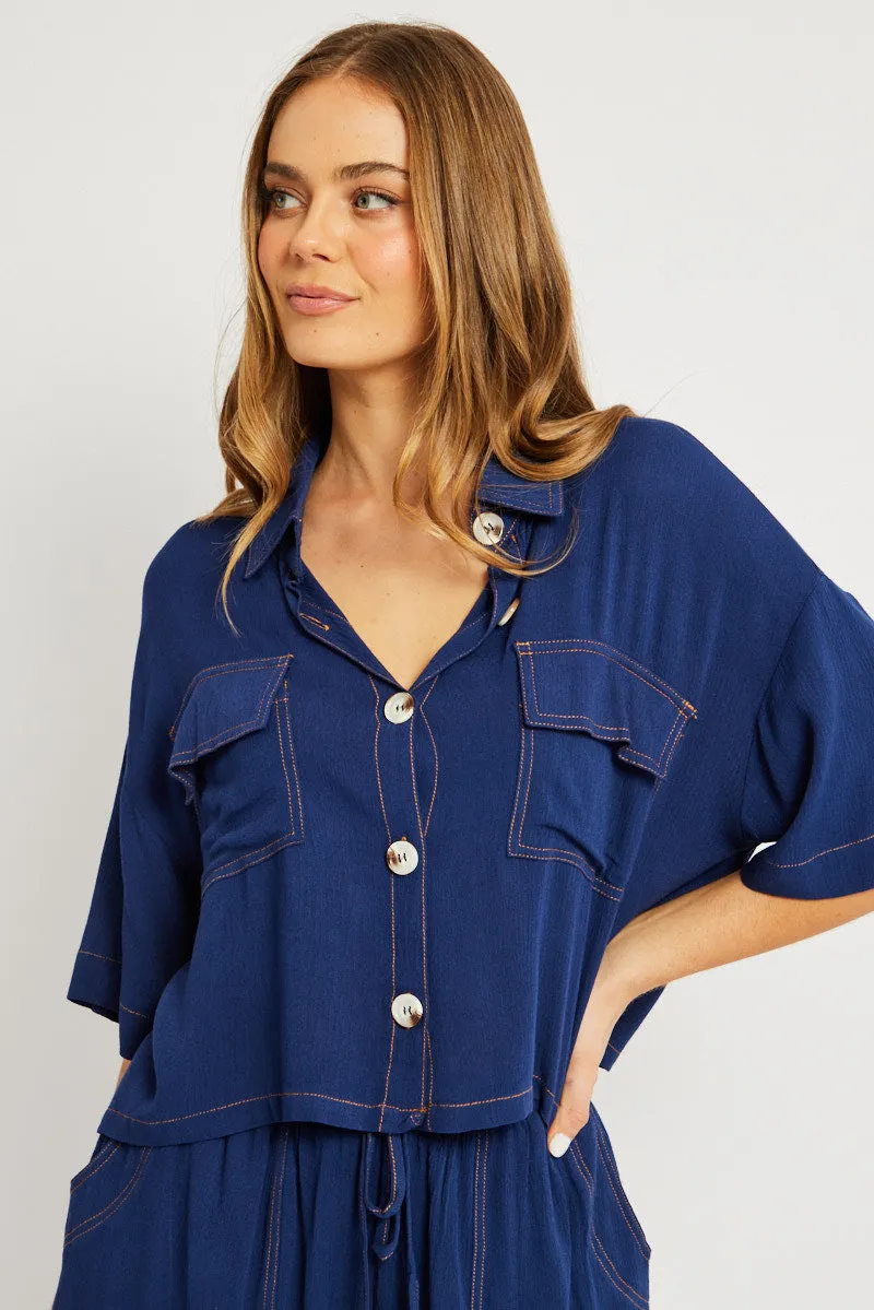 Blue Relaxed Shirt Short Sleeve sold by Ally Fashion