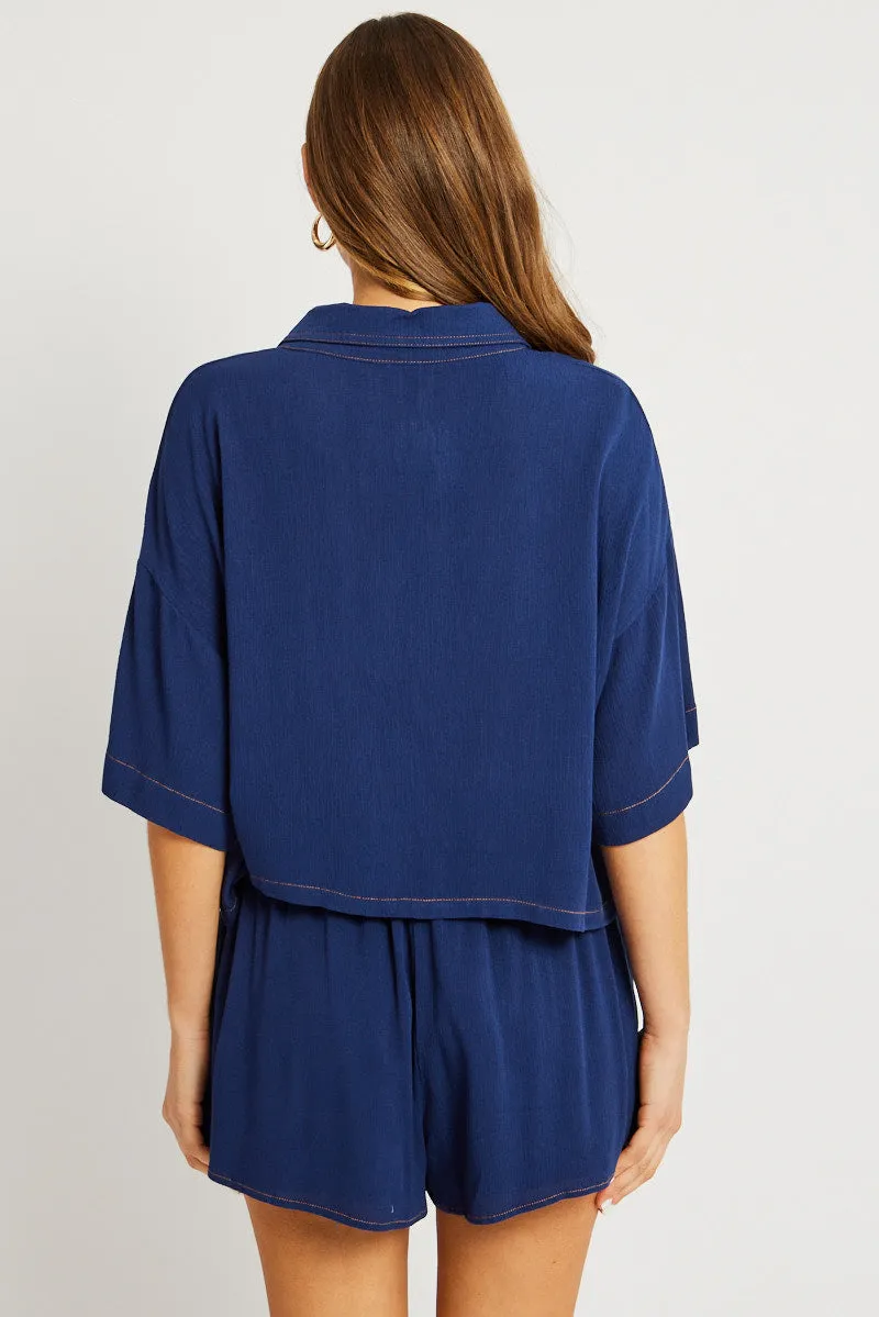 Blue Relaxed Shirt Short Sleeve sold by Ally Fashion product image thumbnail 5