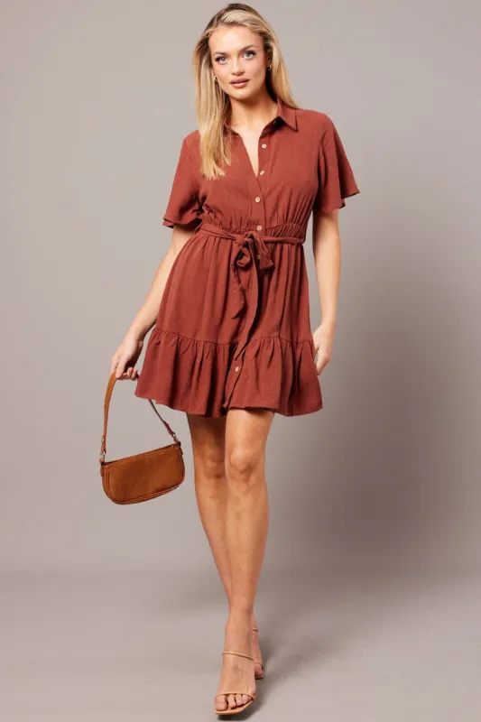 Brown Fit And Flare Dress Wing Sleeve sold by Ally Fashion