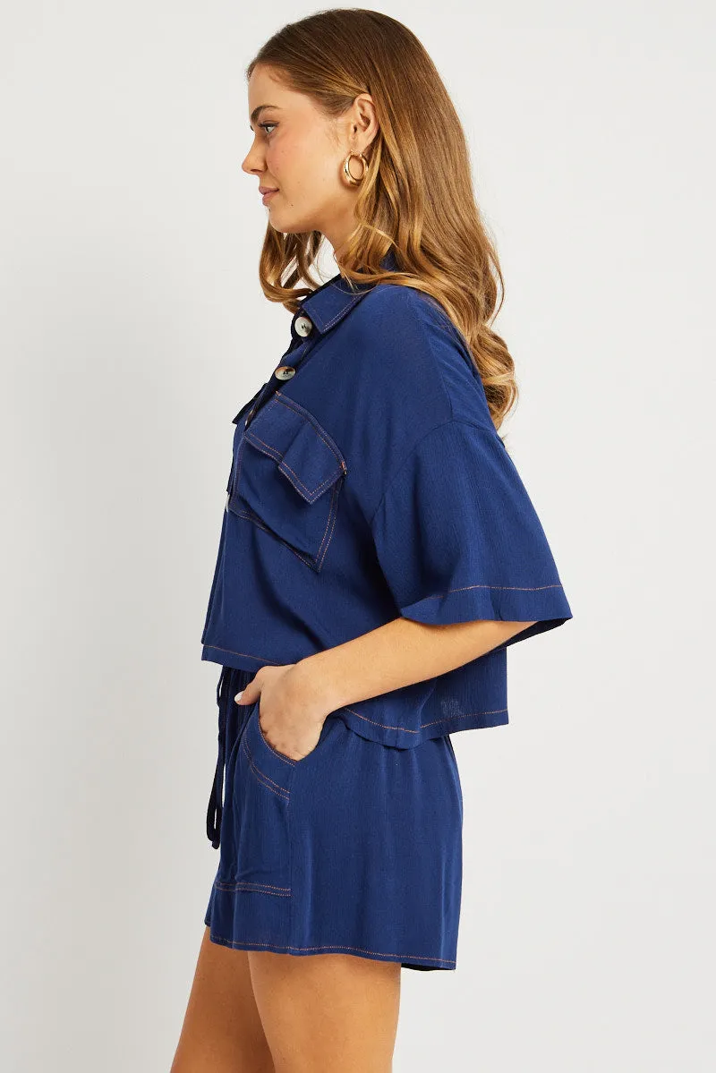 Blue Relaxed Shirt Short Sleeve sold by Ally Fashion product image thumbnail 4