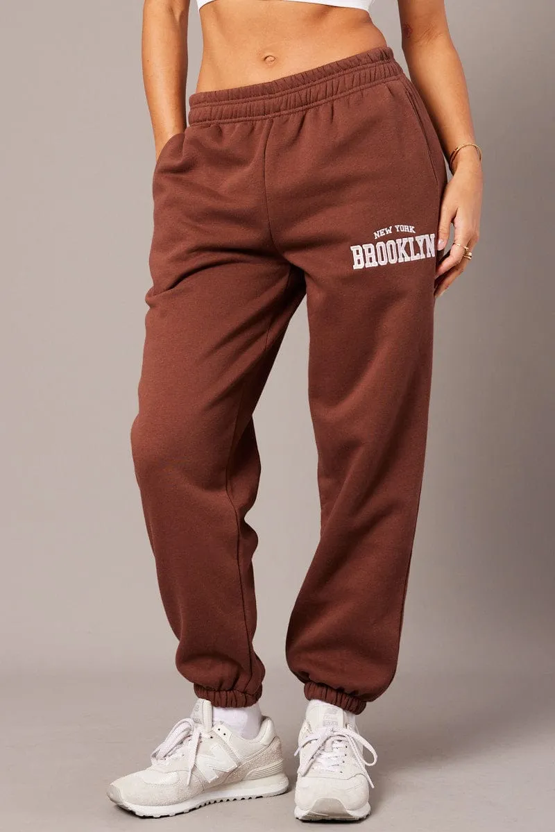 Brown Track Pants High Rise sold by Ally Fashion product image thumbnail 3