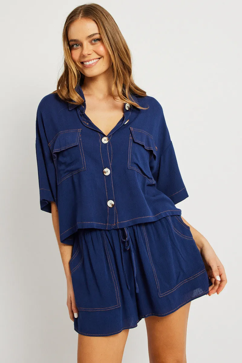 Blue Relaxed Shirt Short Sleeve sold by Ally Fashion product image thumbnail 3