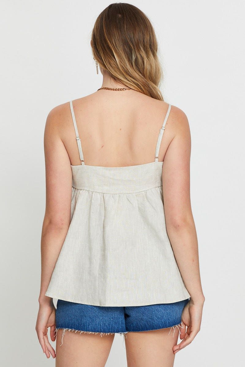 Beige Singlet Top Sleeveless Linen sold by Ally Fashion product image thumbnail 5