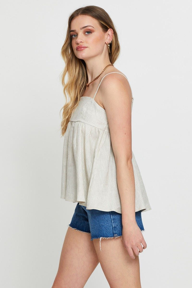 Beige Singlet Top Sleeveless Linen sold by Ally Fashion product image thumbnail 4