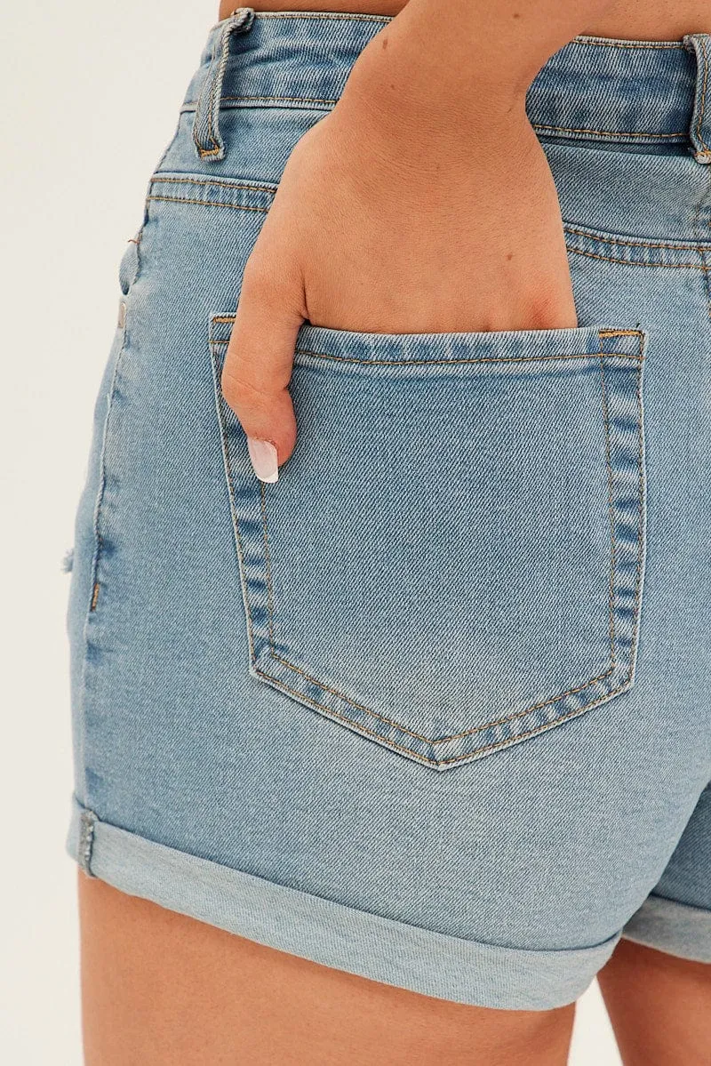 Blue Denim Shorts High Rise Skinny sold by Ally Fashion product image thumbnail 5