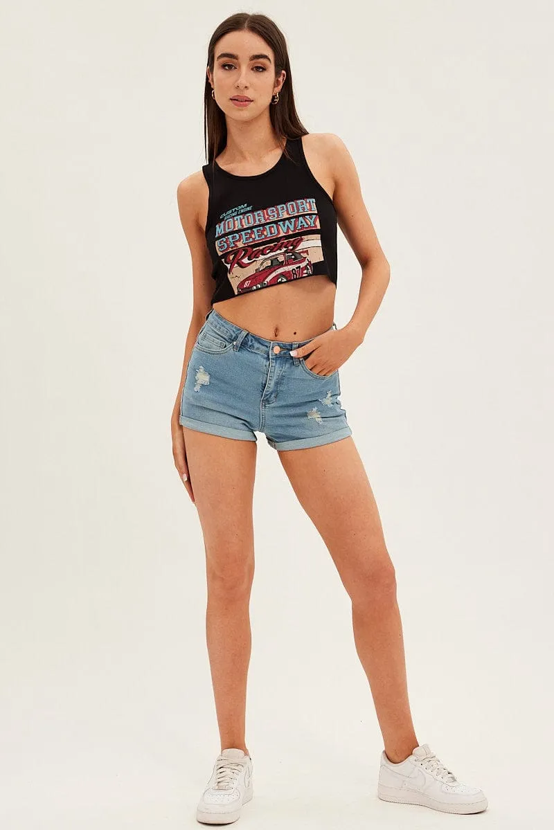 Blue Denim Shorts High Rise Skinny sold by Ally Fashion product image thumbnail 3