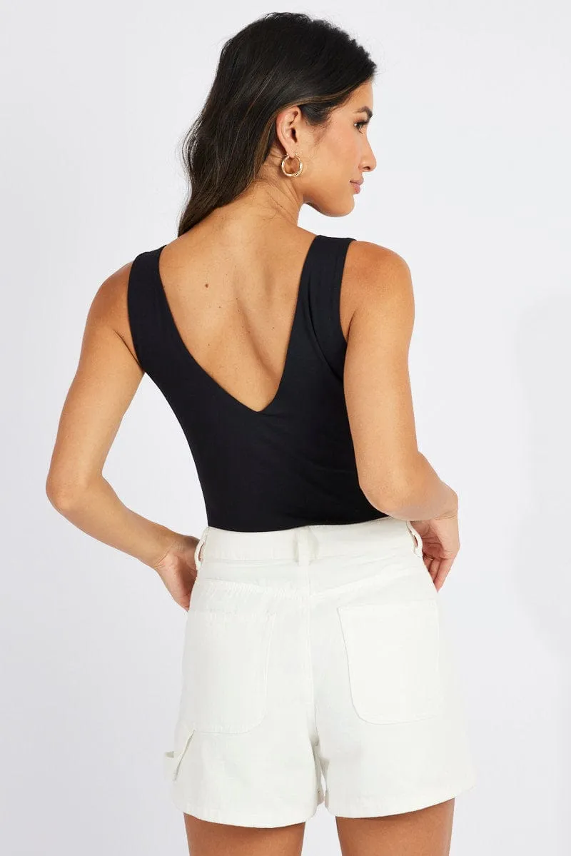 Black Supersoft Bodysuit Sleeveless V Neck sold by Ally Fashion product image thumbnail 4