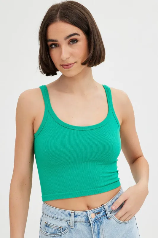 Green Singlet Top Round Neck sold by Ally Fashion