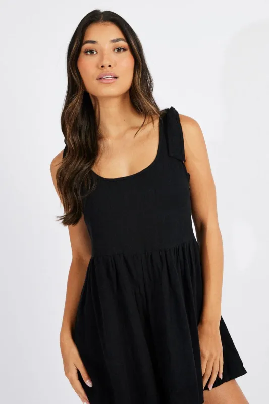 Black Playsuit Sleeveless Shoulder Tie sold by Ally Fashion