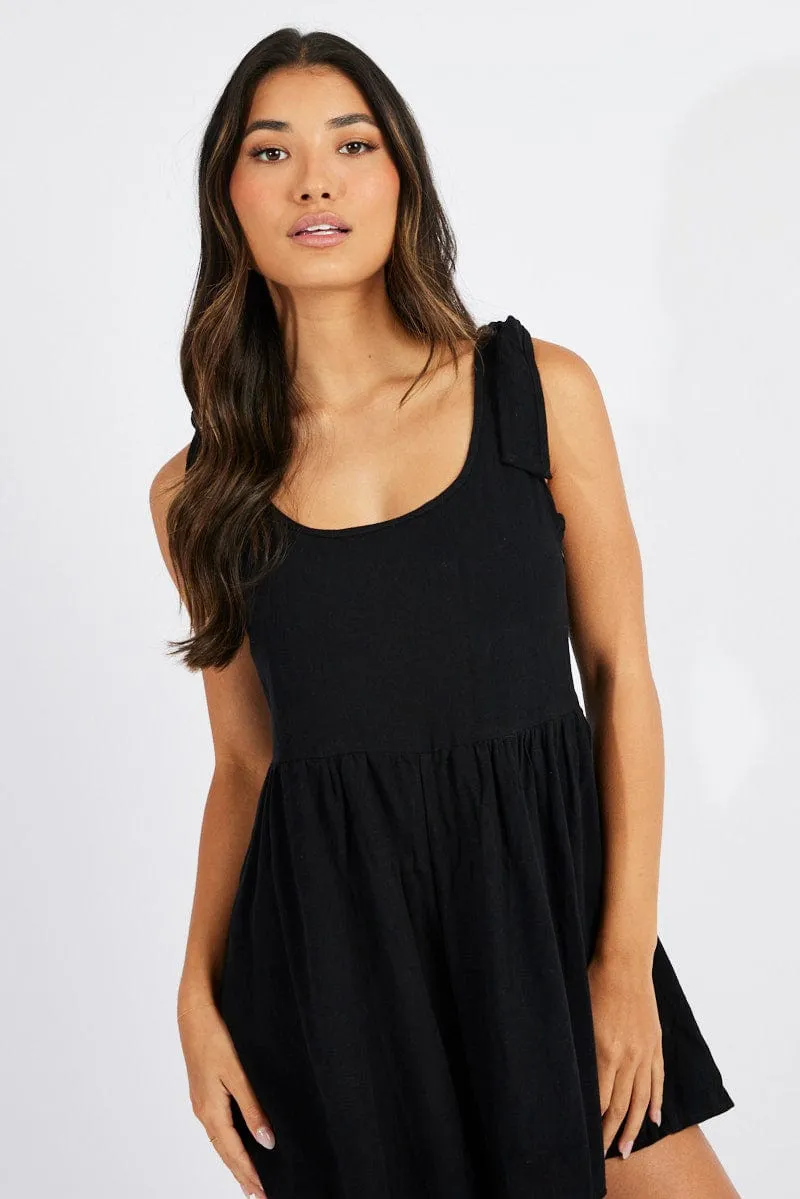 Black Playsuit Sleeveless Shoulder Tie sold by Ally Fashion