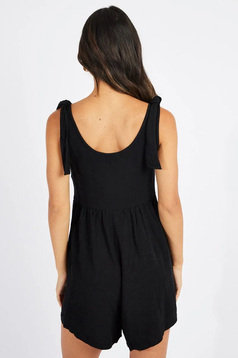Black Playsuit Sleeveless Shoulder Tie sold by Ally Fashion product image thumbnail 5