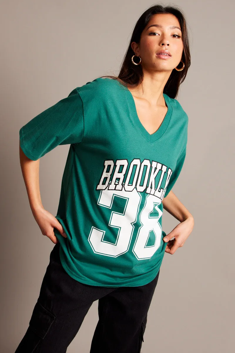 Green Graphic Tee V Neck Short Sleeve sold by Ally Fashion product image thumbnail 3