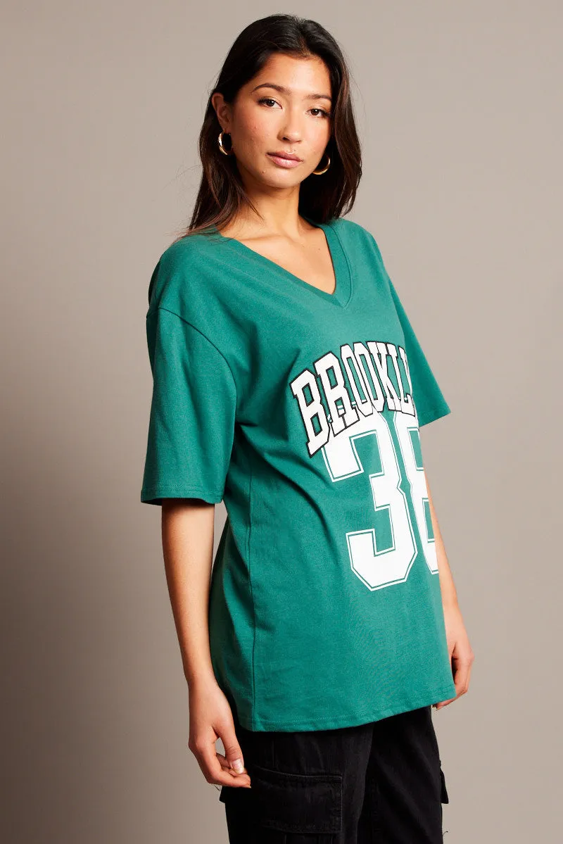 Green Graphic Tee V Neck Short Sleeve sold by Ally Fashion product image thumbnail 4