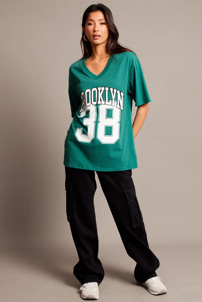 Green Graphic Tee V Neck Short Sleeve sold by Ally Fashion product image thumbnail 2