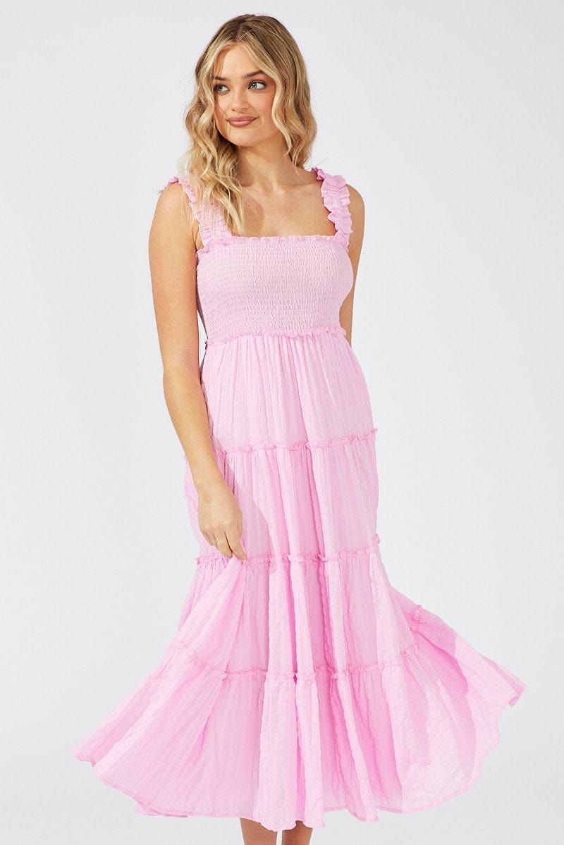 Pink Maxi Dress Shirred Bust Tiered sold by Ally Fashion product image thumbnail 2