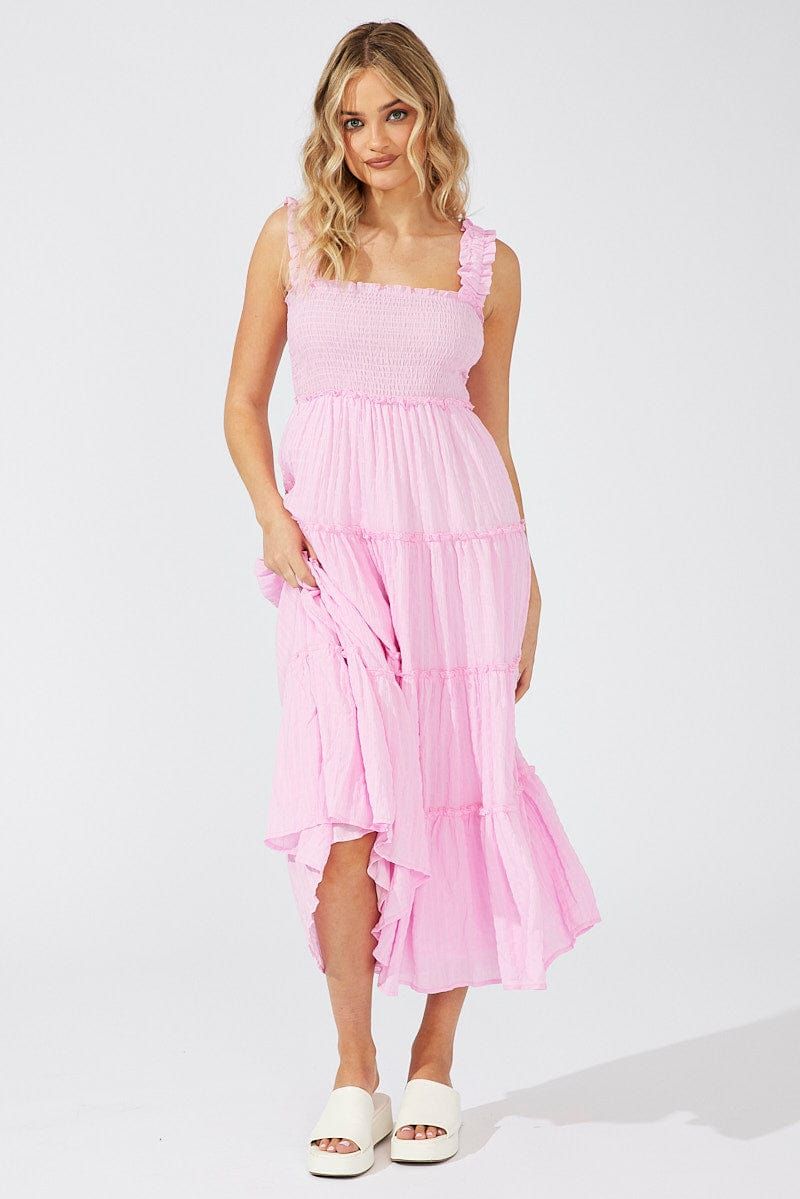 Pink Maxi Dress Shirred Bust Tiered sold by Ally Fashion product image thumbnail 3