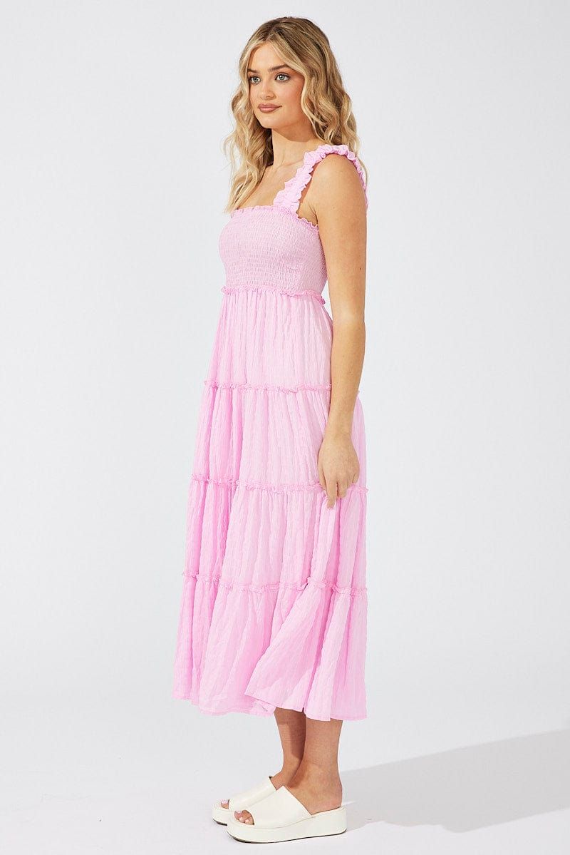 Pink Maxi Dress Shirred Bust Tiered sold by Ally Fashion product image thumbnail 4