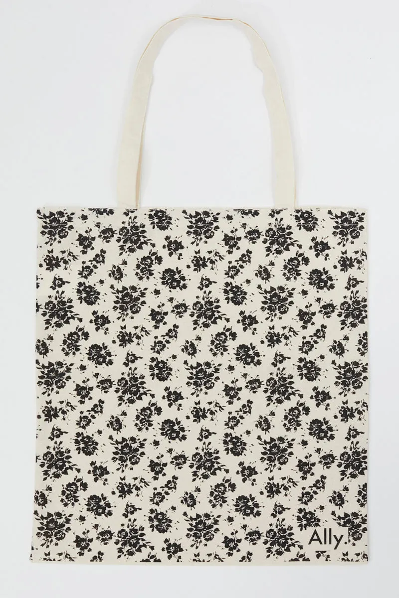 Black Floral Tote Bag Printed Ditsy Floral sold by Ally Fashion