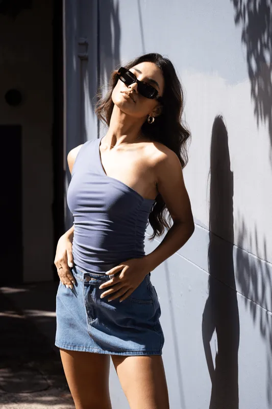 Blue Supersoft Top One Shoulder sold by Ally Fashion