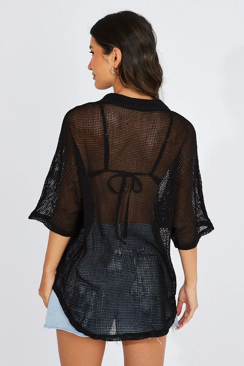 Black Shirt Short Sleeve Collared Neck sold by Ally Fashion product image thumbnail 5