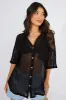 Black Shirt Short Sleeve Collared Neck sold by Ally Fashion
