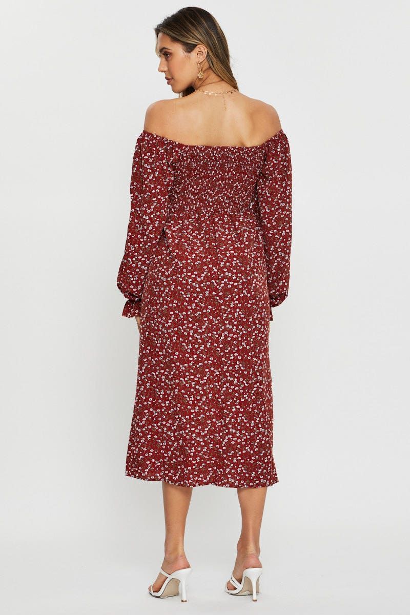 Print Midi Dress Off Shoulder sold by Ally Fashion product image thumbnail 4