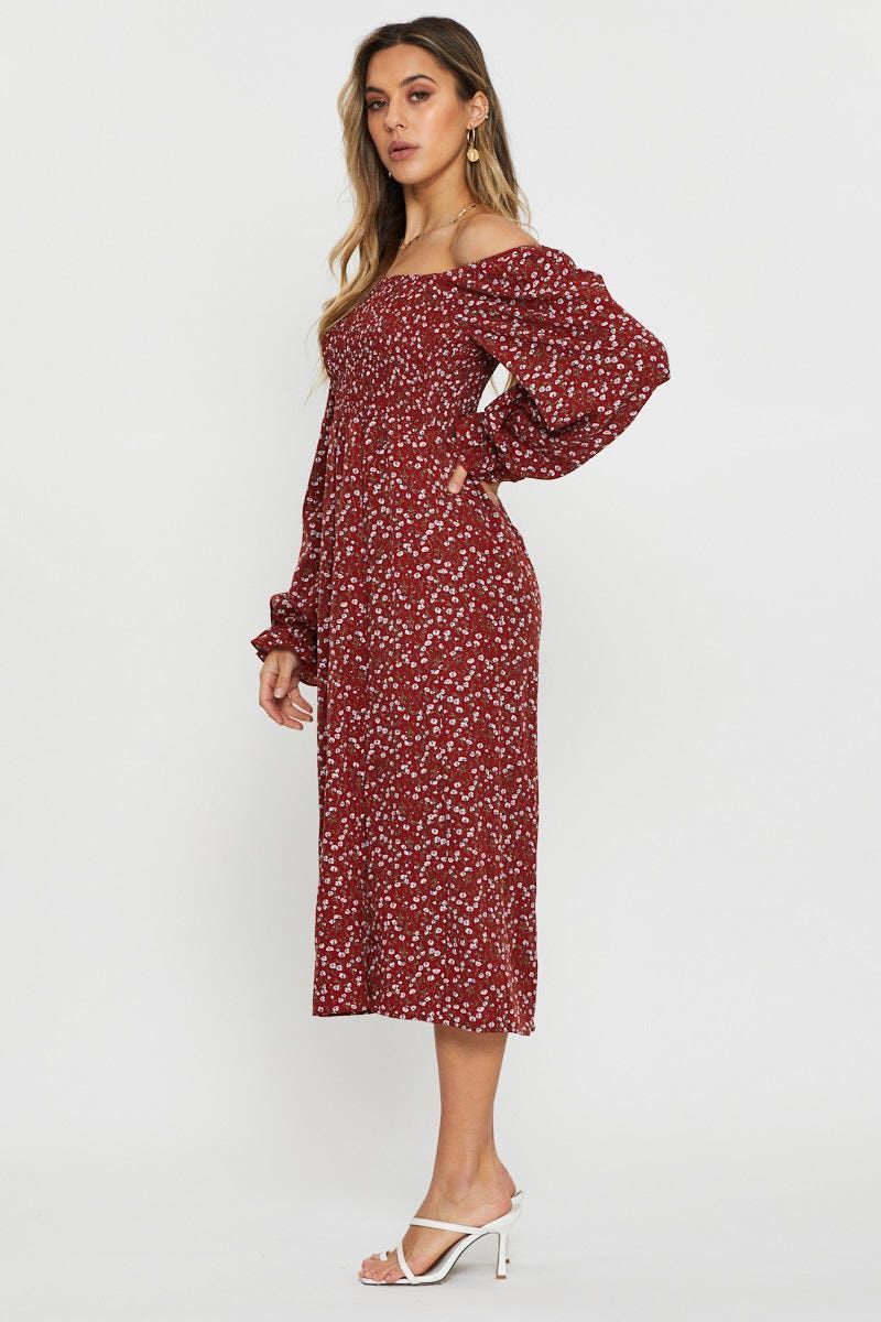 Print Midi Dress Off Shoulder sold by Ally Fashion product image thumbnail 3