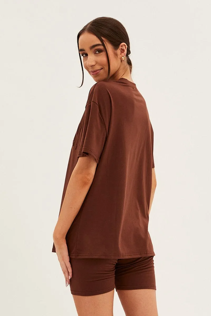 Brown Textured Tee And Biker Shorts Set sold by Ally Fashion product image thumbnail 5