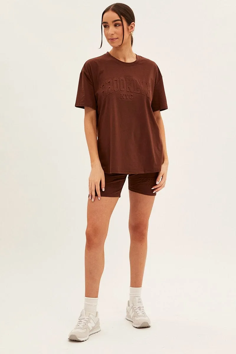 Brown Textured Tee And Biker Shorts Set sold by Ally Fashion product image thumbnail 2