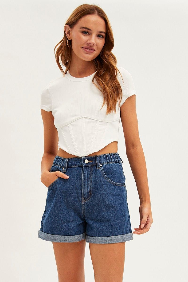 White Corset Top Short Sleeve Crew Neck Crop Baby Tee sold by Ally Fashion product image thumbnail 3