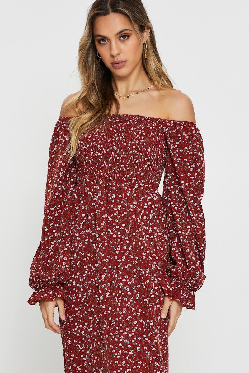 Print Midi Dress Off Shoulder sold by Ally Fashion product image thumbnail 2