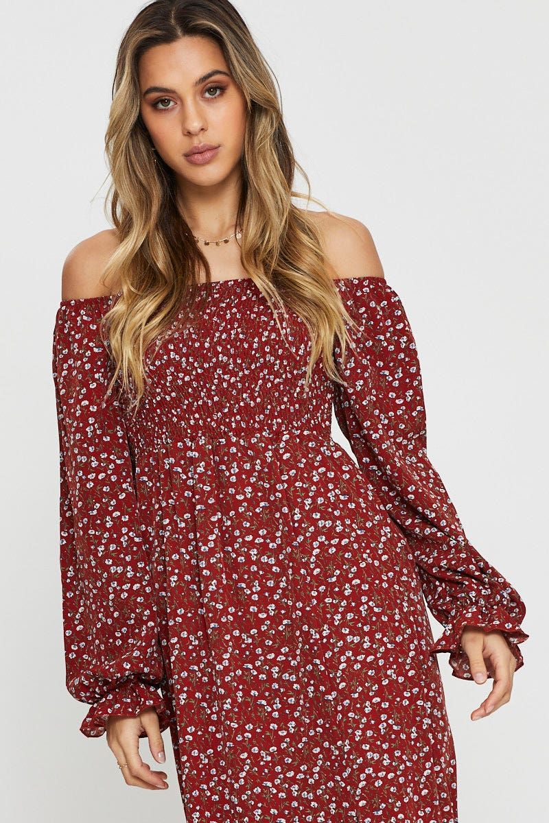 Print Midi Dress Off Shoulder sold by Ally Fashion product image thumbnail 5