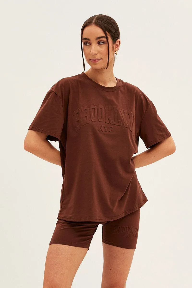 Brown Textured Tee And Biker Shorts Set sold by Ally Fashion product image thumbnail 3
