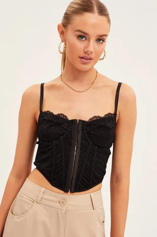 Black Floral Lace Corset Top Lingerie sold by Ally Fashion