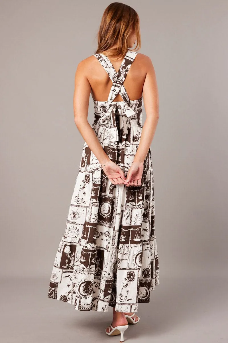 Brown Abstract Maxi Dress Square Neck Tiered sold by Ally Fashion product image thumbnail 5