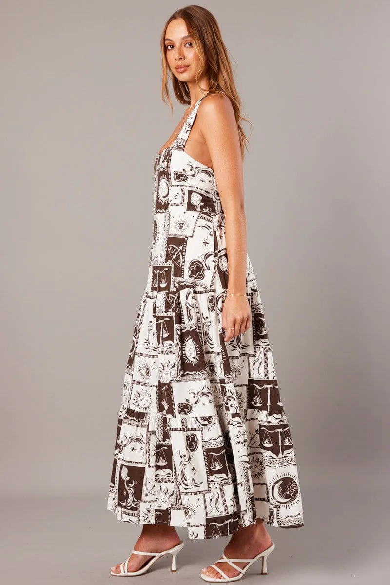 Brown Abstract Maxi Dress Square Neck Tiered sold by Ally Fashion product image thumbnail 4