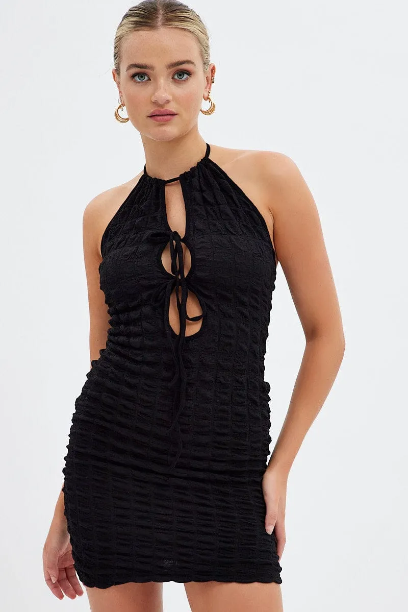Black Textured Mini Dress Backless sold by Ally Fashion product image thumbnail 3