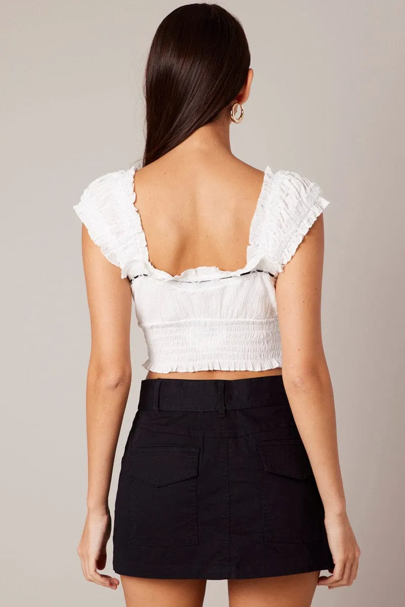 White Crop Top Sleeveless Shirred Waist Satin Bow sold by Ally Fashion product image thumbnail 5