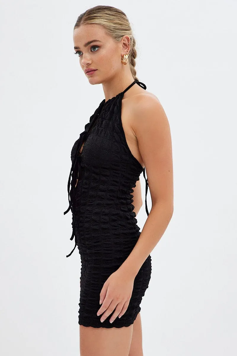 Black Textured Mini Dress Backless sold by Ally Fashion product image thumbnail 4