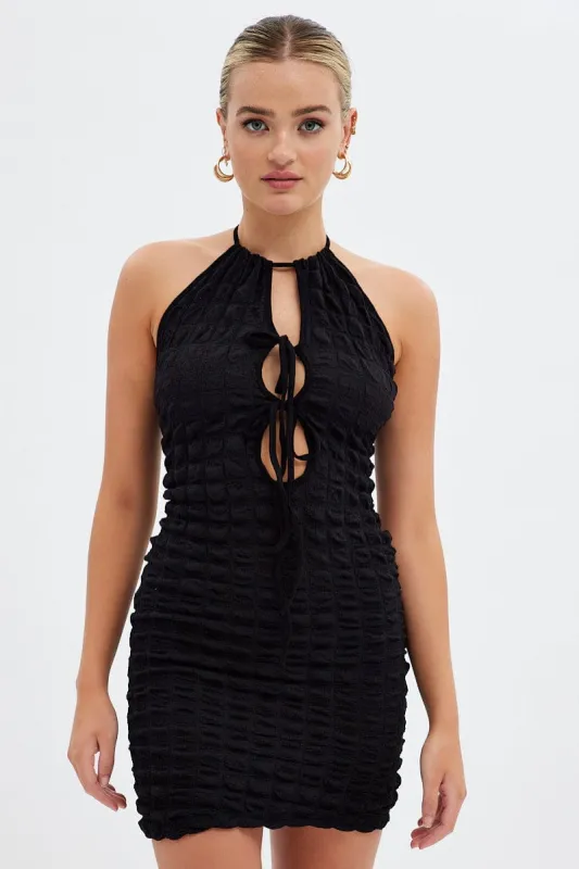Black Textured Mini Dress Backless sold by Ally Fashion