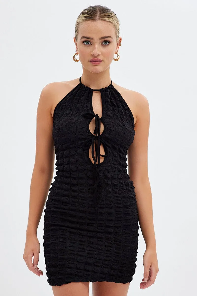 Black Textured Mini Dress Backless sold by Ally Fashion