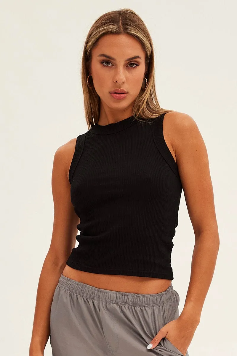 Black Tank Top Sleeveless Crew Neck sold by Ally Fashion