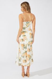 Yellow Floral Midi Dress Gathering Bust Sleeveless sold by Ally Fashion