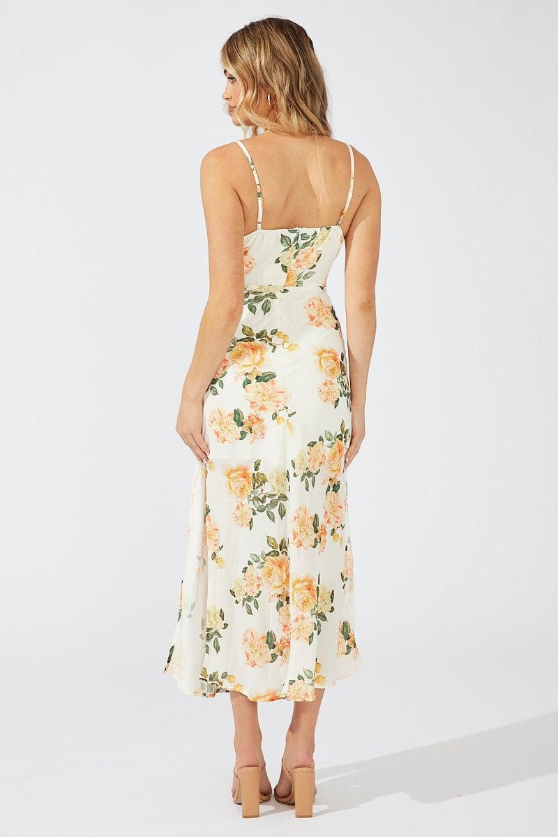 Yellow Floral Midi Dress Gathering Bust Sleeveless sold by Ally Fashion product image thumbnail 5