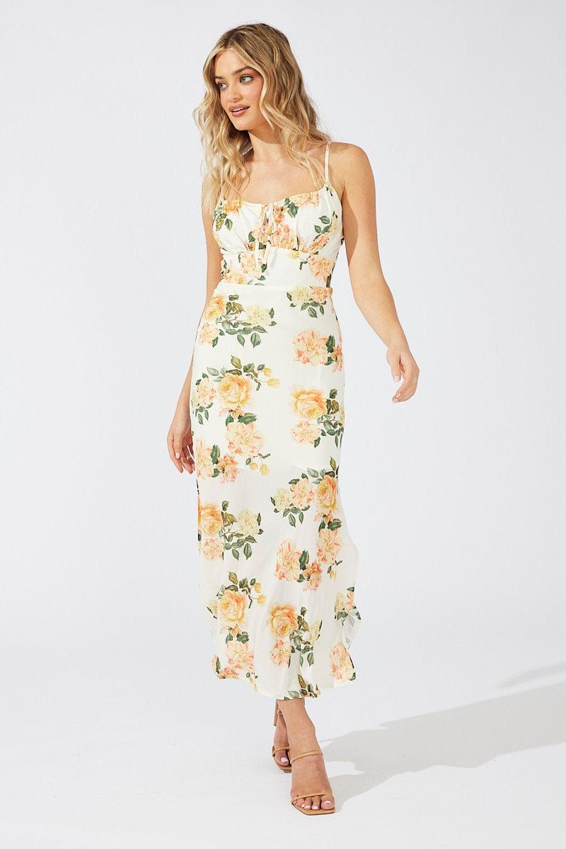 Yellow Floral Midi Dress Gathering Bust Sleeveless sold by Ally Fashion product image thumbnail 3