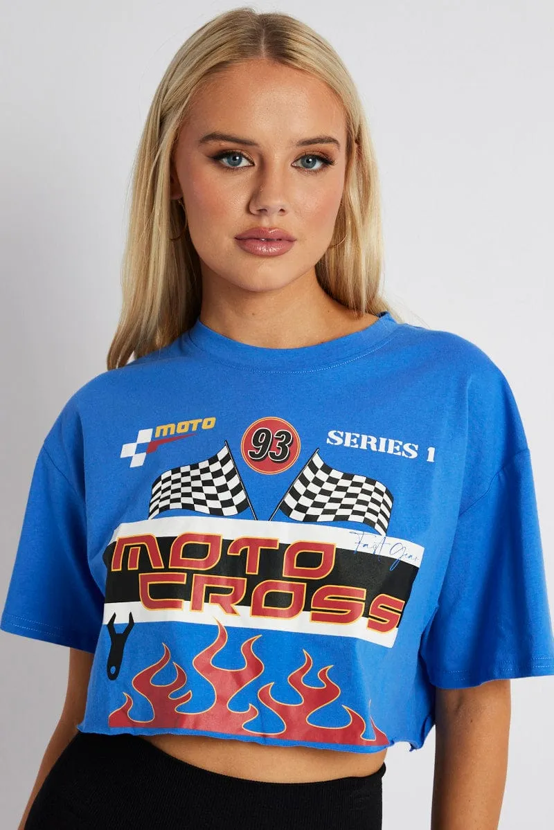 Blue Graphic Tee Motocross Racing Crop Top T-shirt sold by Ally Fashion product image thumbnail 3