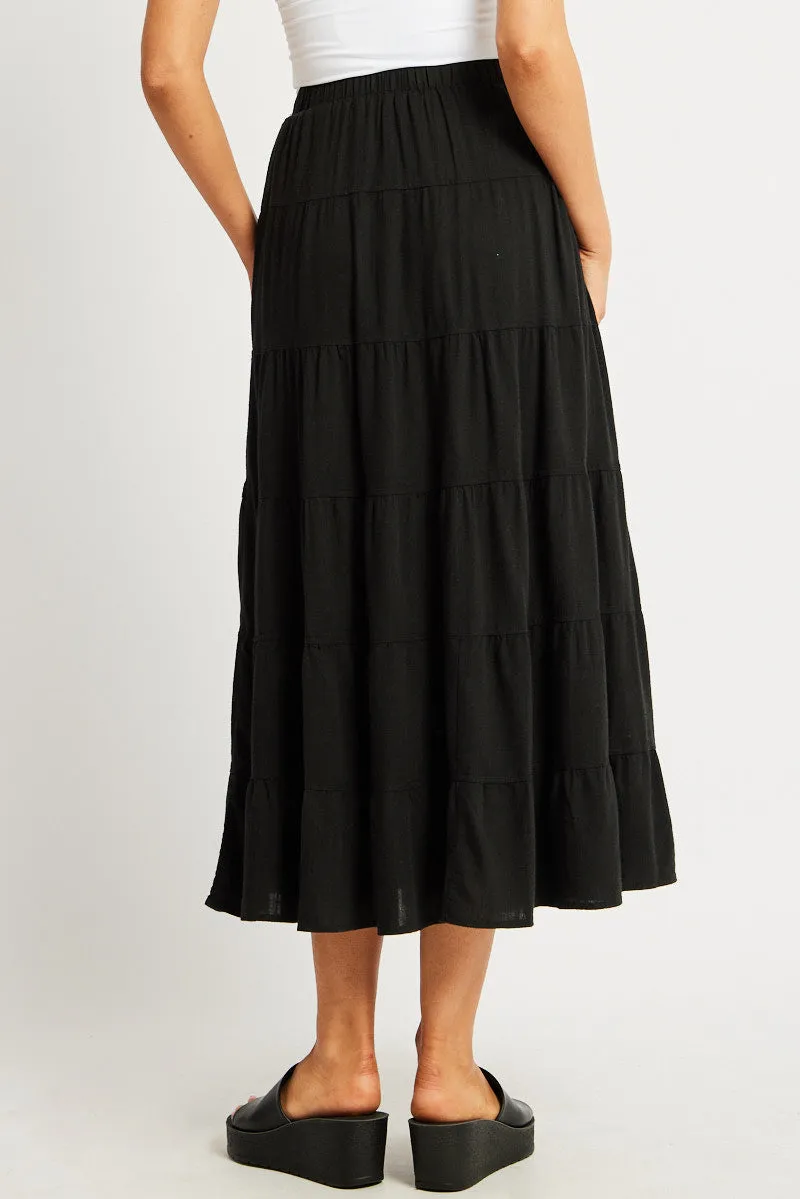 Black Maxi Skirt Tiered High Rise Linen Blend sold by Ally Fashion product image thumbnail 5