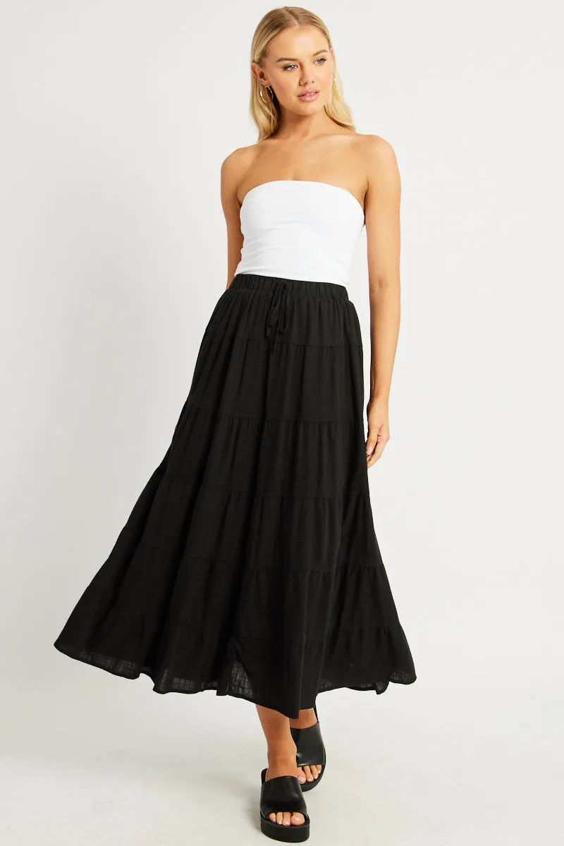 Black Maxi Skirt Tiered High Rise Linen Blend sold by Ally Fashion product image thumbnail 2