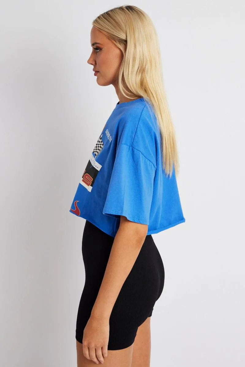 Blue Graphic Tee Motocross Racing Crop Top T-shirt sold by Ally Fashion product image thumbnail 4