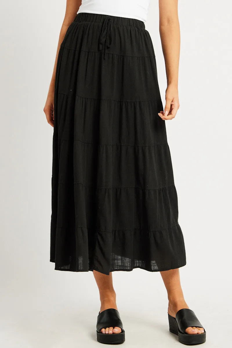 Black Maxi Skirt Tiered High Rise Linen Blend sold by Ally Fashion product image thumbnail 3